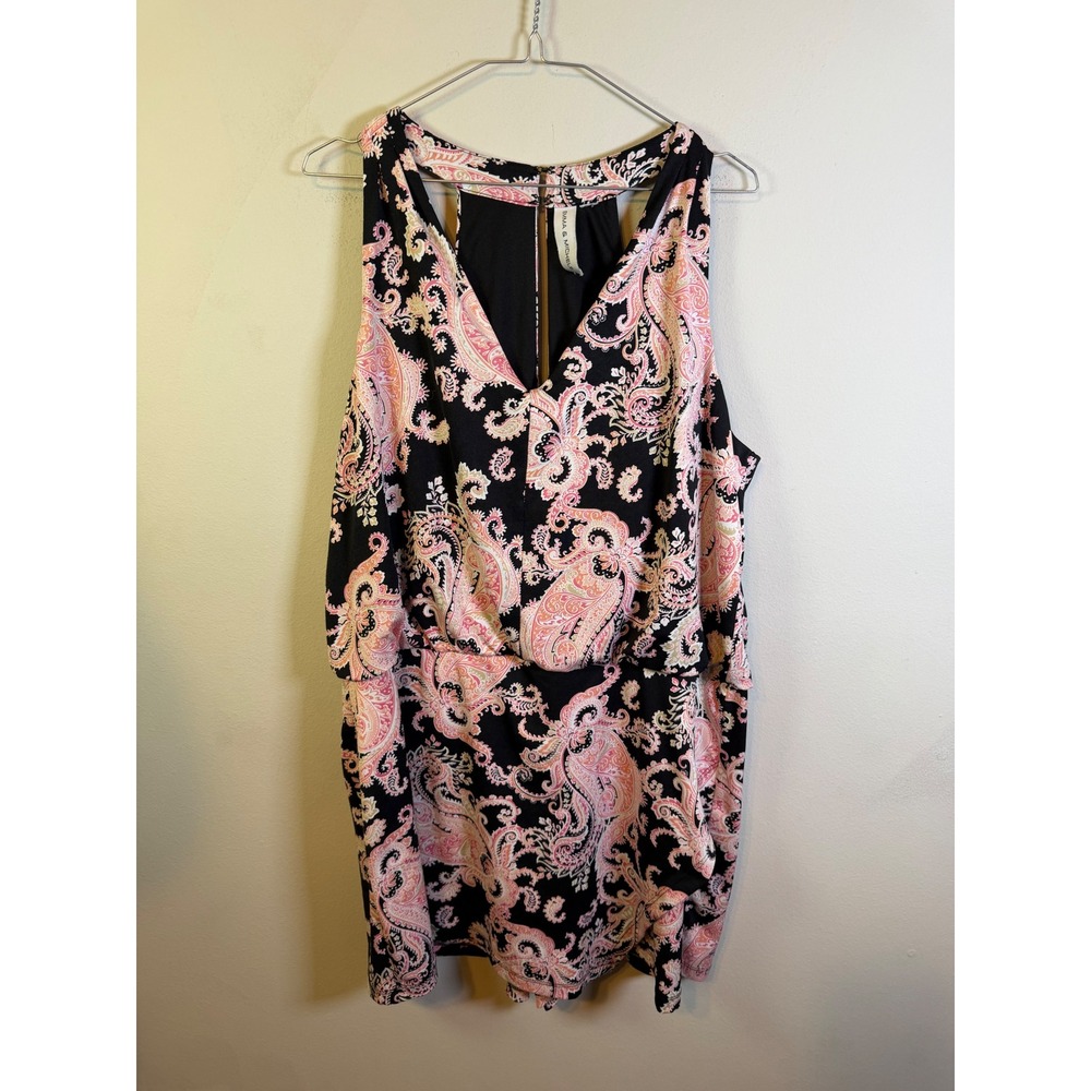 Emma & Michele Womens Romper Paisley Pattern Black Pink Size XL
